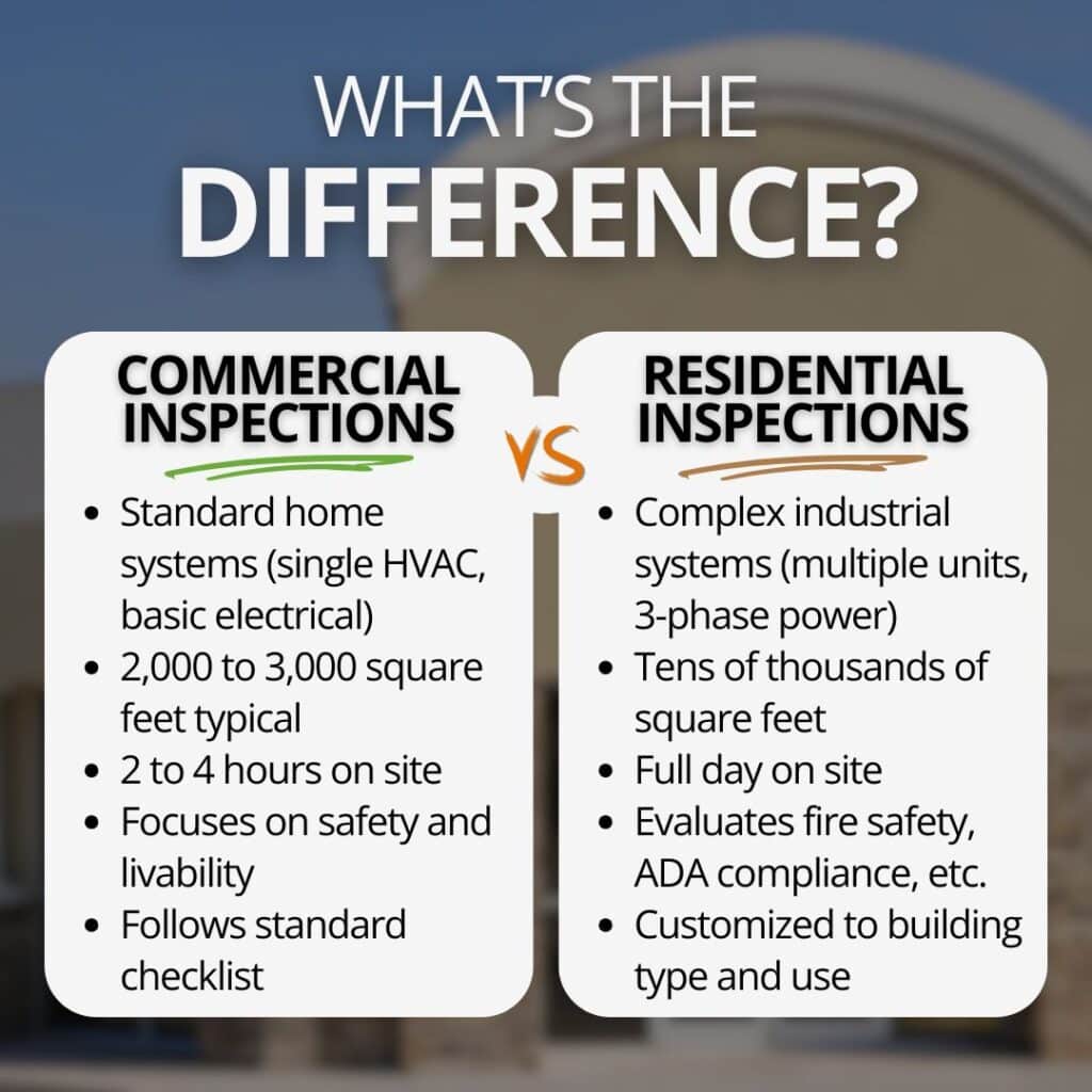 whats the difference between commercial inspections and home inspections